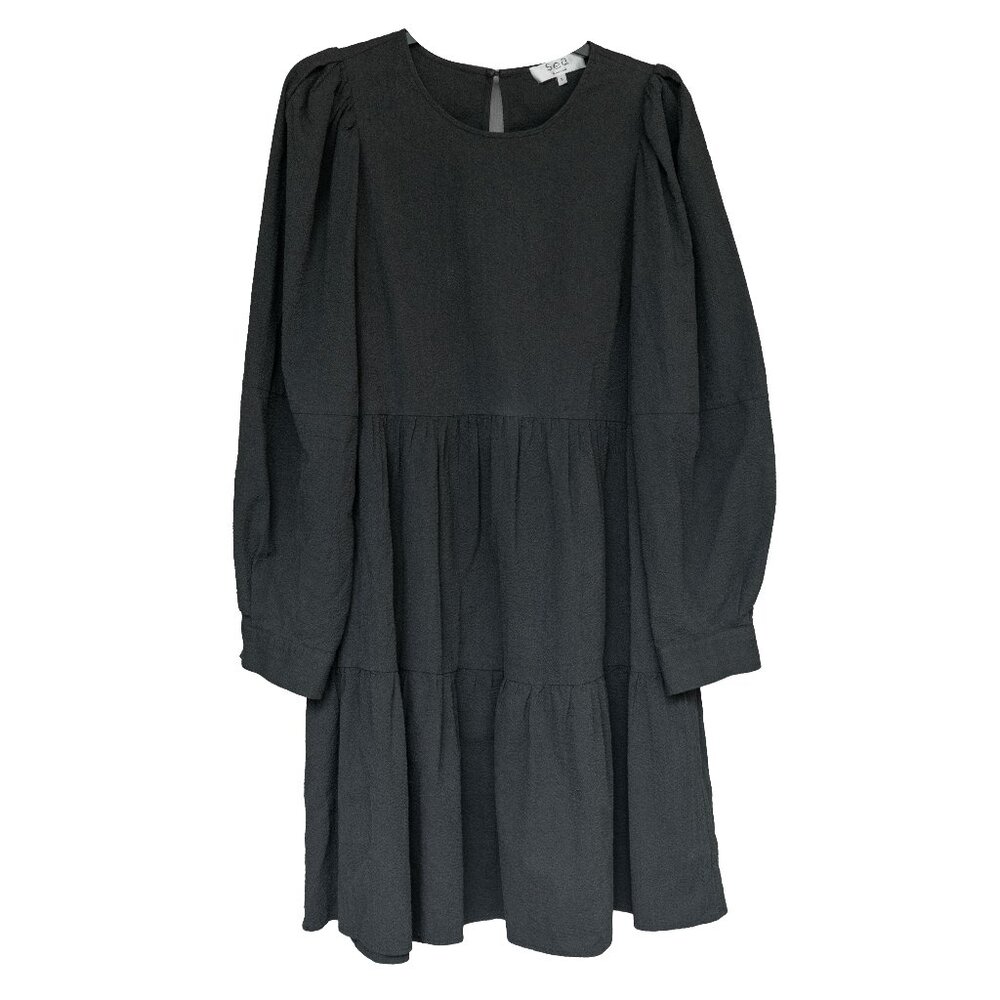 Sea New York Black Long Sleeve Tiered Midi Dress